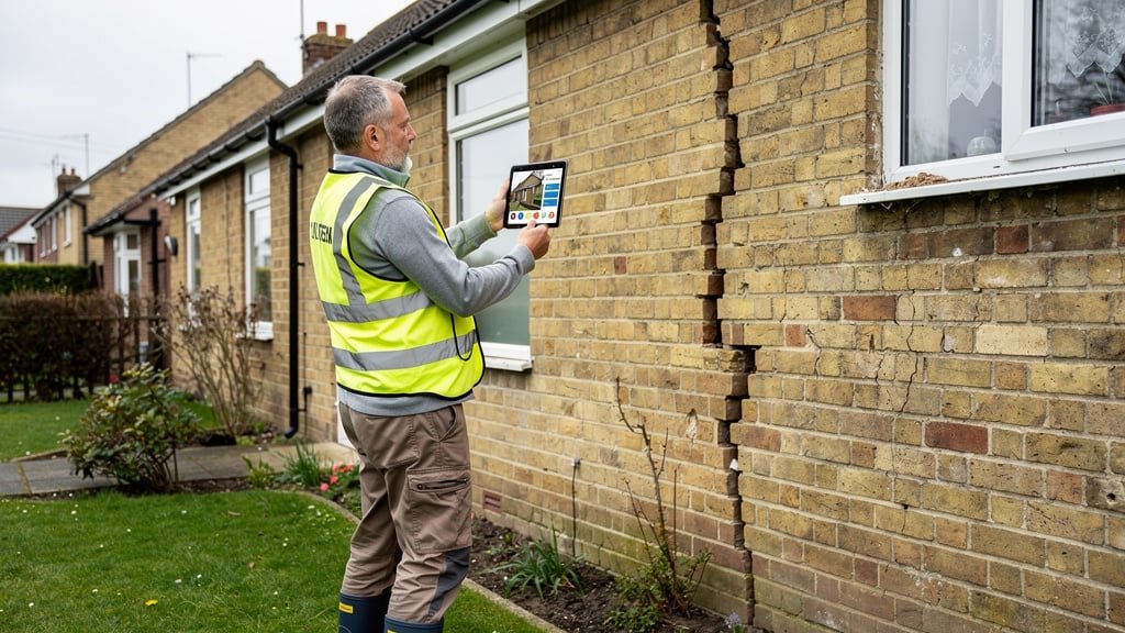 Surveyor documenting the condition of a property with photographs and written notes for a Schedule of Condition report