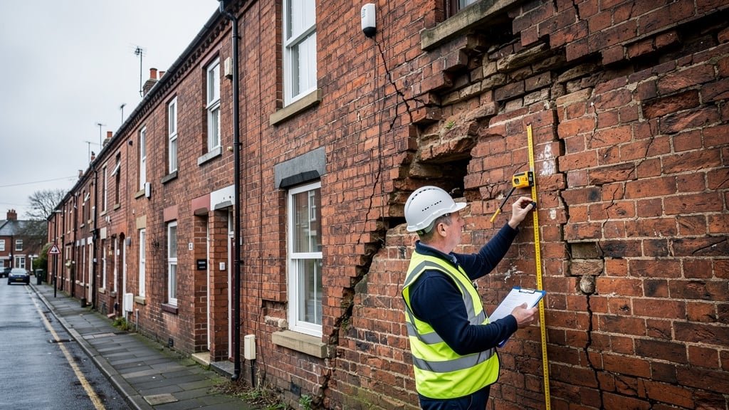 Victorian terraced house with structural cracking showing subsidence damage