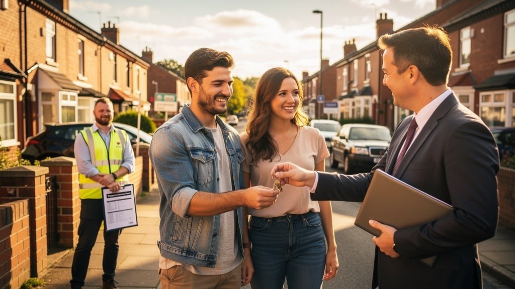 Happy couple celebrating buying their new home in Bolton with the help of a professional property survey